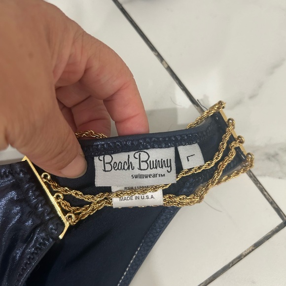 Beach Bunny Metallic Navy Bikini with Gold Chain Accents - Picture 2 of 3
